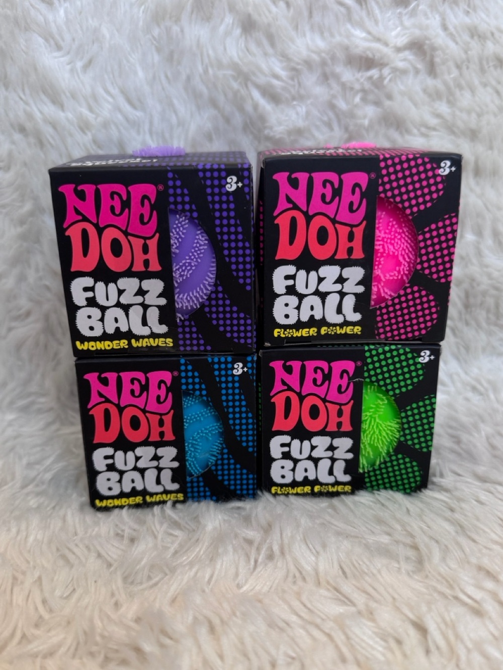 BNIB Schylling NeeDoh Fuzz Ball Wonder Waves & Flower Power Bundle - Authentic